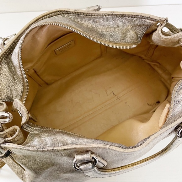 Prada distressed metallic gold nappa leather satchel bag triangle logo - Picture 8 of 11